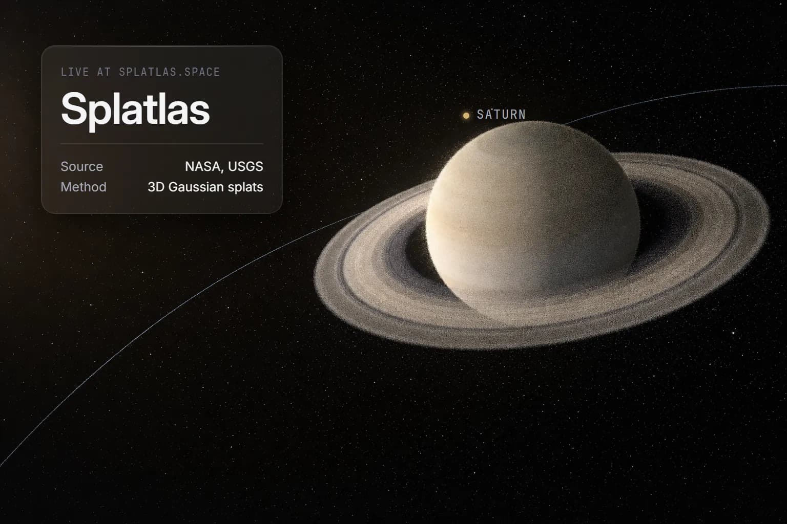 Splatlas: the planets laid out as Gaussian splats against black space.
