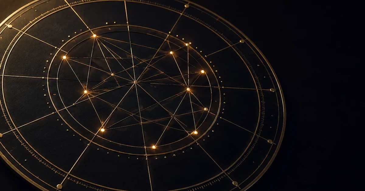 House Call cover — gold celestial constellation on a deep midnight field; the orbital glyph that anchors the natal-reading brand identity.